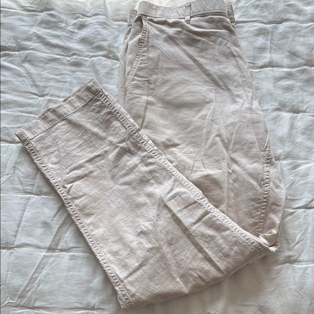 Uniqlo Cream Linen Blend Relaxed Pants